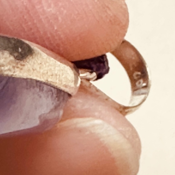 925 Sterling Silver Plated & Amethyst Stone/Crystal Trillion Cut Pendant EUC - Picture 12 of 12